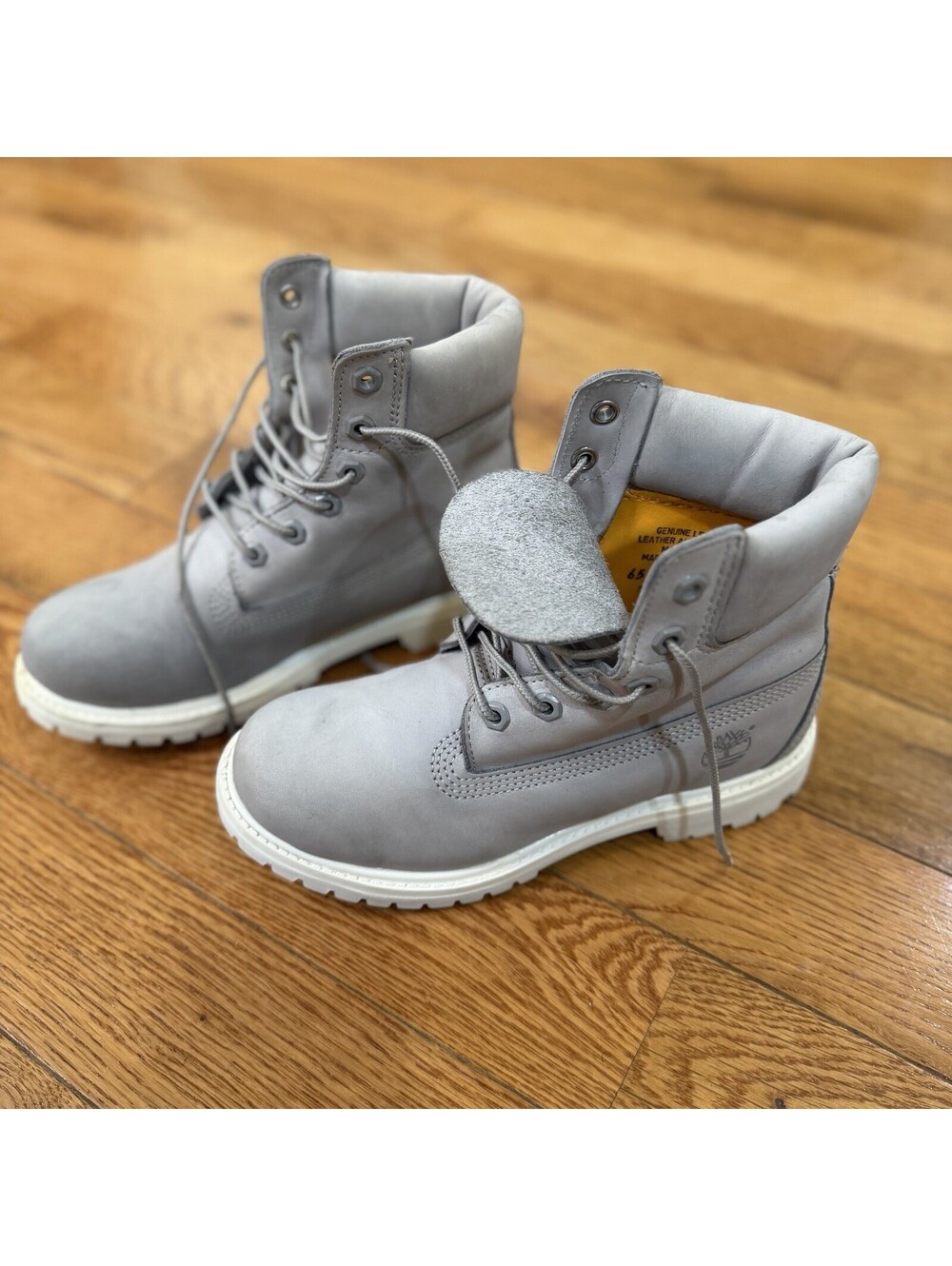 Size 6.5 US M, 8W Timberland Premium 6 Inch Gray Nubuck Boots Waterproof Leather